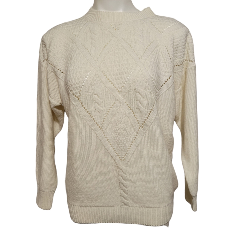 Vintage Alberoy Sweater White Knit Sz Medium Warm Winter